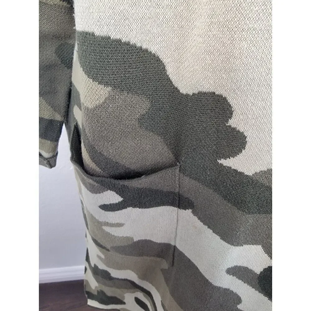 Maeve Anthropologie Kieran Camo Sweater Coat Small Green Motif Camouflage Floor_6